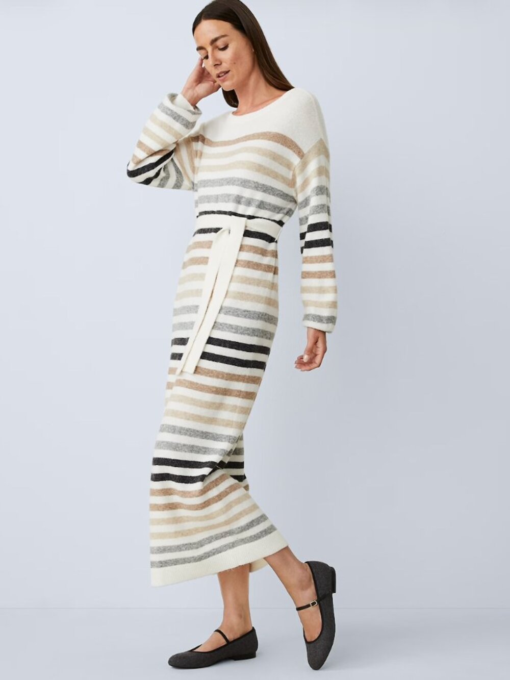 Ann Taylor Weekend Striped Wool Blend Knit Midi Maxi Sweater Dress S
